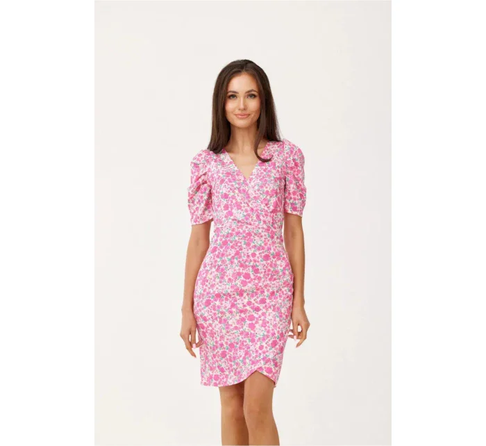 Dámske spoločenské šaty SUK0367-E46-46 ružová/biela - Roco Fashion