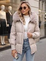 Dámska zimná prešívaná bunda s kapucňou, svetlo béžová, FashionStreet TY6001