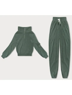 Dámsky teplákový komplet typu "wafel" v olivovej farbe (AMG-339A)