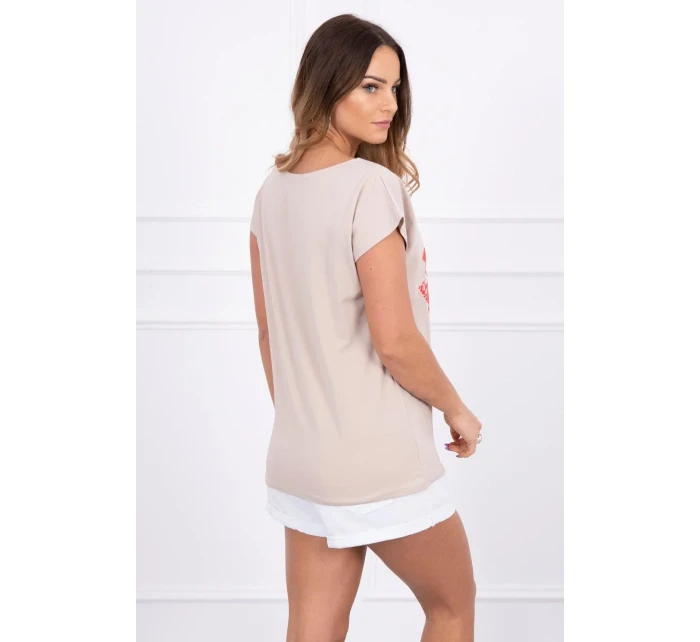 Halenka s potiskem rtů béžová Halenka s potiskem rtů béžová