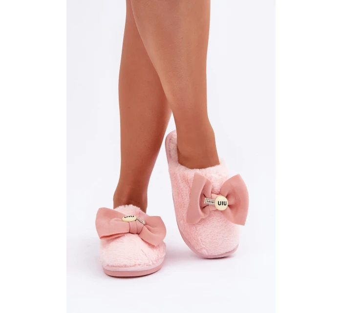 Kapcie Damskie Z Futerkiem I Kokardą Różowe Olfedi