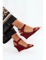 Lakierowane Sandały Damskie Na Koturnie Bordowe Vliraya Lakierowane Sandały Damskie Na Koturnie Bordowe Vliraya