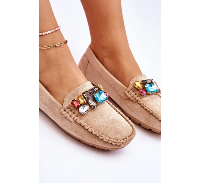 Dámské semišové mokasíny s krystaly Béžove Lucille Dámské semišové mokasíny s krystaly Béžove Lucille