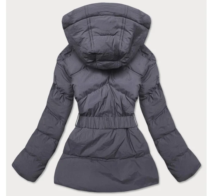 Tmavo šedá dámska prešívaná bunda s opaskom (23060-5) Tmavo šedá dámska prešívaná bunda s opaskom (23060-5)