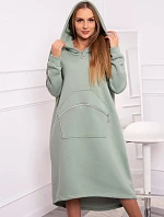 Zateplené šaty s kapucňou tmavo mätové