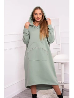 Zateplené šaty s kapucňou tmavo mätové