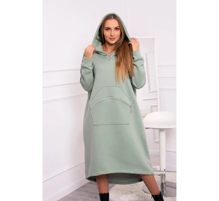 Zateplené šaty s kapucí tmavě mátové Zateplené šaty s kapucí tmavě mátové