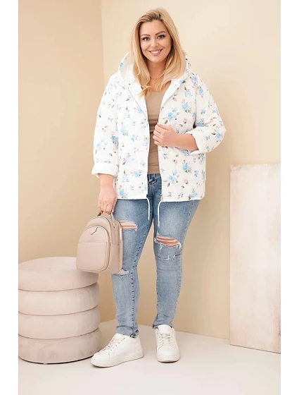 Dámská jarní bunda Plus Size s model 22043042 květinovým vzorem modrá - K-Fashion