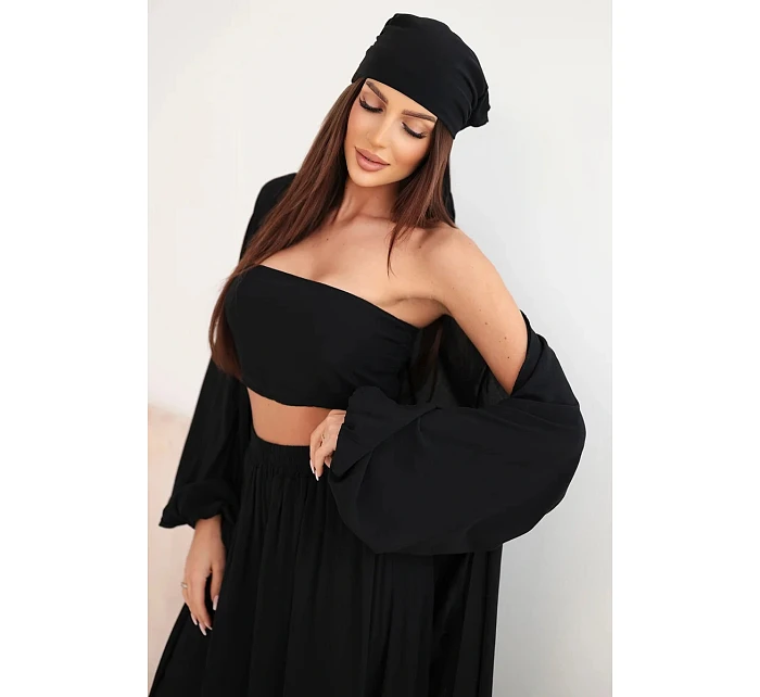 Dámsky viskózový 4-dielny set v boho štýle čierny