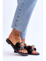 Pantofle s ozdobnými korálky model 21619232 Černé - S.Barski