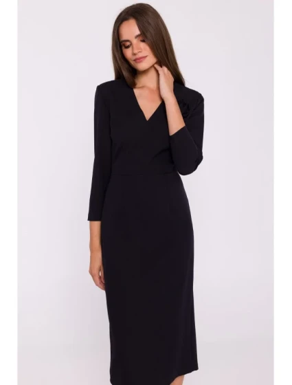 model 20502996 Květinové tužkové šaty černé - STYLOVE