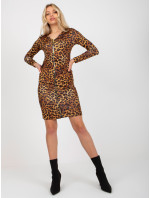 Svetlohnedé priliehavé šaty s leopardím vzorom so zipsom
