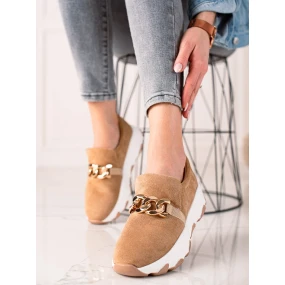 Luxusné hnedé tenisky dámske bez podpätku