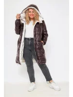 Hrubá obojstranná zimná bunda pre ženy hnedá-ecru (V767)