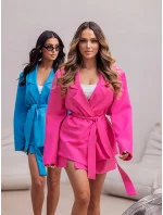 Svetlomodrá dámska súprava - oversize bunda a nohavicová sukňa (82176/178)