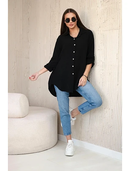 Bavlněná mušelínová košile oversize černý