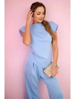 Komplet asymetrická halenka + kalhoty modrý Komplet asymetrická halenka + kalhoty modrý