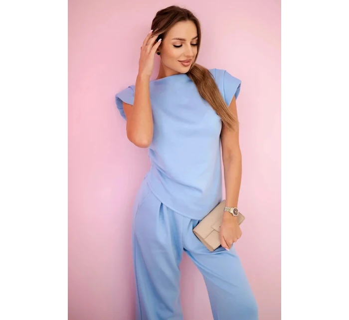 Komplet asymetrická halenka + kalhoty modrý Komplet asymetrická halenka + kalhoty modrý