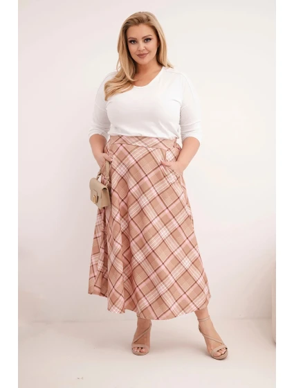 Dámska sukňa v kockovanej farbe so širokým lemom Camel
