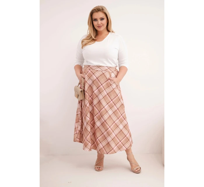 Dámska sukňa v kockovanej farbe so širokým lemom Camel