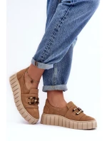 Zamszové dámské polobotky na platformě s ozdobou tmavě béžové Lewski model 21636657 - Boto