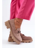 Masywne Mokasyny Damskie Zamszowe Beżowe Neloria Masywne Mokasyny Damskie Zamszowe Beżowe Neloria