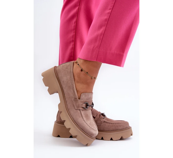 Masywne Mokasyny Damskie Zamszowe Beżowe Neloria Masywne Mokasyny Damskie Zamszowe Beżowe Neloria