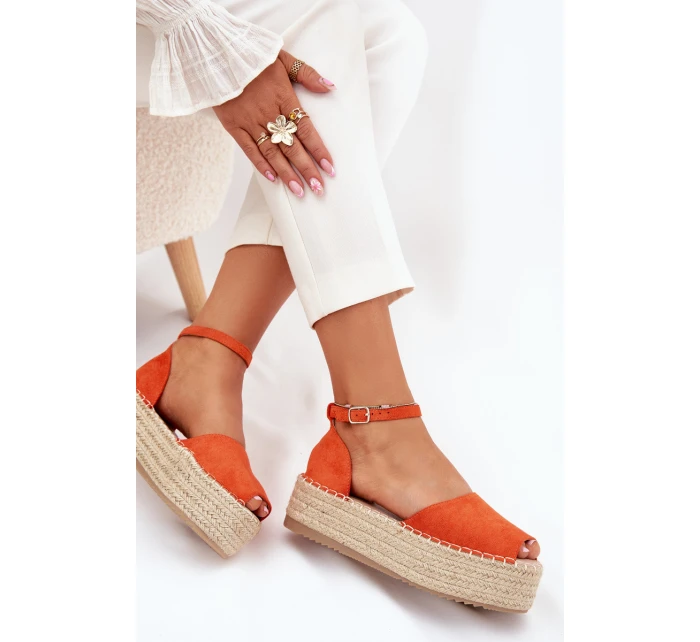 Sandały Espadryle Damskie Na Platformie Z Plecionką Pomarańczowe Selise