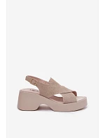 Kožené dámské sandály na platformě model 22100356 Béžové - S.Barski