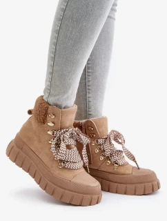 Dámske zateplené členkové topánky s platformou Brown Alcyhen