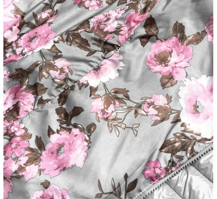 Obojstranná šedá dámska kvetovaná bunda (PC-7509-61)