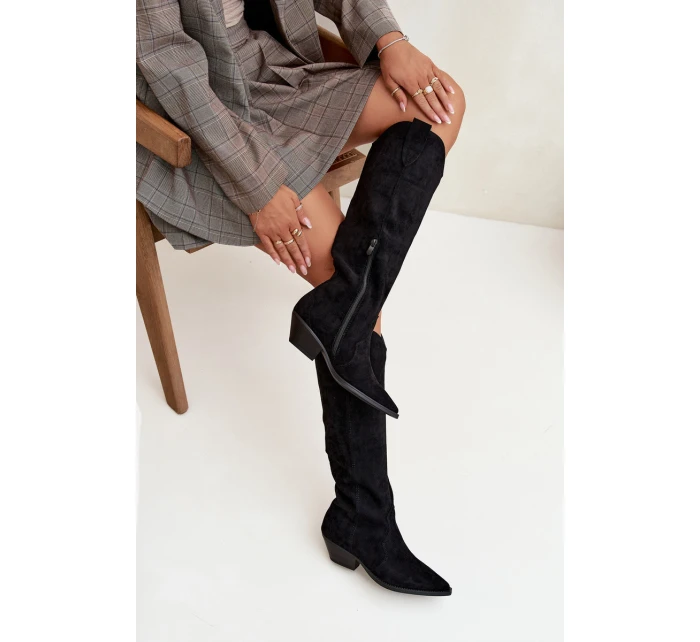Ocieplane Kozaki Kowbojki Na Obcasie Z Eko Zamszu Czarne Jovianne Ocieplane Kozaki Kowbojki Na Obcasie Z Eko Zamszu Czarne Jovianne