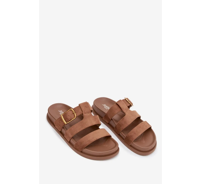 Dámské pantofle s pásky a zlatým hnědé model 21919139 - Boto