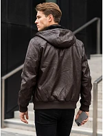 Kurtka męska skórzana z kapturem brązowa model 22358270 - FashionStreet Kurtka męska skórzana z kapturem brązowa model 22358270 - FashionStreet