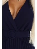 607-3 Plisované midi šaty LYRA s obálkovým výstrihom a širokým opaskom - ZELENÉ 607-3 Plisované midi šaty LYRA s obálkovým výstrihom a širokým opaskom - ZELENÉ