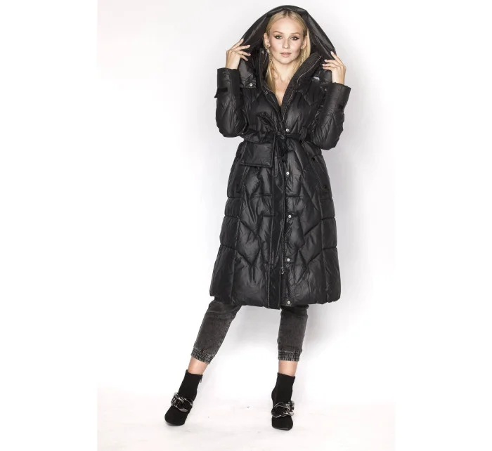 Čierna páperová bunda so stojatým golierom a kapucňou (ag2-j82)