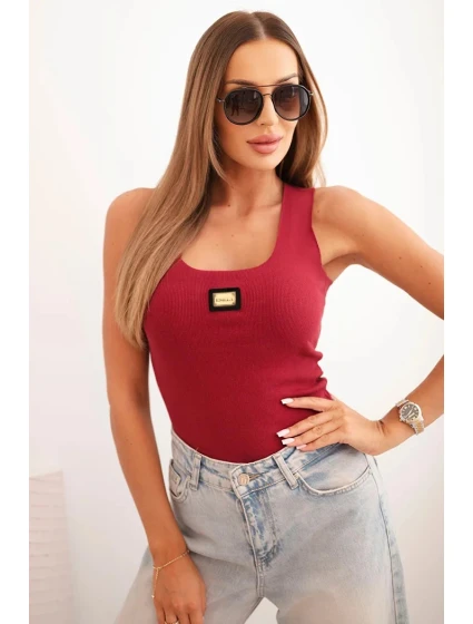 Dámske pruhované tielko s ozdobnou aplikáciou bordová Dámske pruhované tielko s ozdobnou aplikáciou bordová