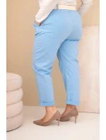 Dámske bavlnené nohavice s opaskom v modrej farbe