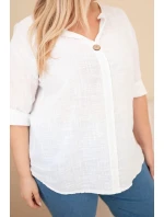 Dámska bavlnená blúzka v nadmernej veľkosti s výstrihom na gombíky biela