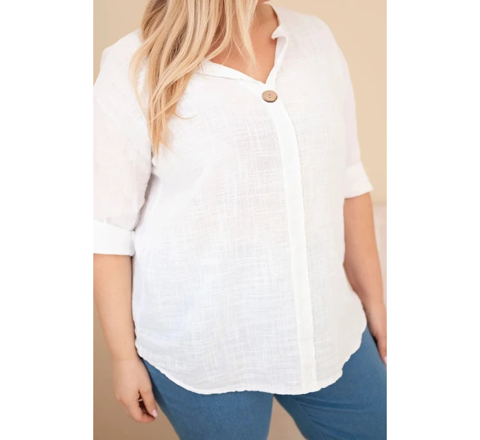 Dámska bavlnená blúzka v nadmernej veľkosti s výstrihom na gombíky biela