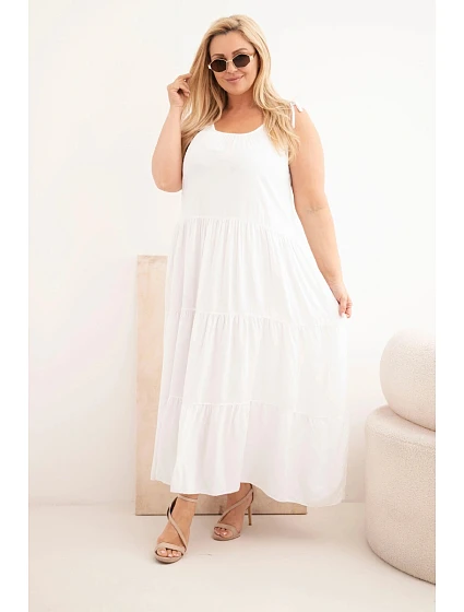 Dámské viskózové šaty na zavazovacích ramínkách bílá