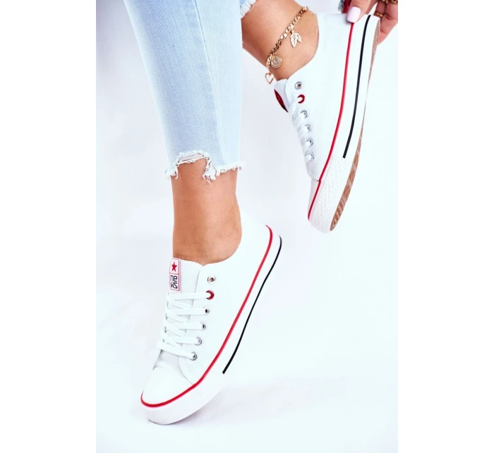 Damskie Klasyczne Trampki Białe Z Czerwoną Lamówką Ecoma Damskie Klasyczne Trampki Białe Z Czerwoną Lamówką Ecoma