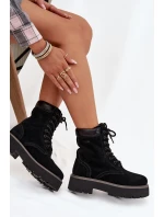 Zamszowe Botki Workery Damskie Sznurowane Big Star SS274791 Czarne