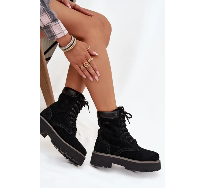 Zamszowe Botki Workery Damskie Sznurowane Big Star SS274791 Czarne