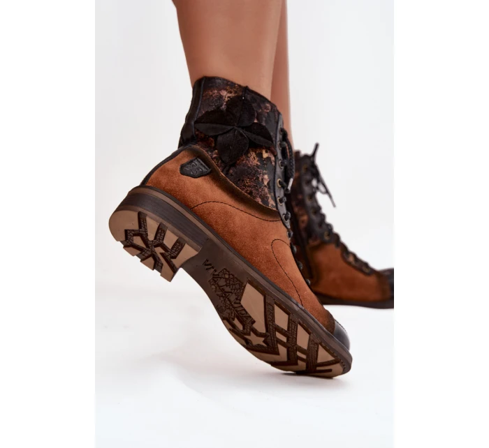 Skórzane Botki Damskie Z Naturalnej Skóry Na Płaskim Obcasie Maciejka 07004-29 Camel