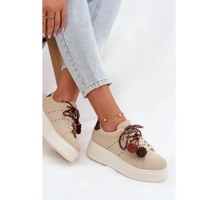 Dámské tenisky na platformě s ozdobnými béžové model 21919545 - Boto