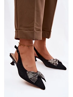 Kožené semišové sandály s mašlí na podpatku D&A CR61-3130 černé