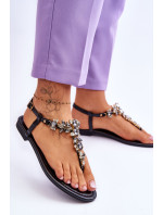 Dámske žabkové sandále s kamienkami Black Lenisa