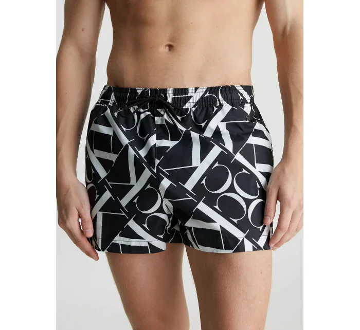 Pánské plavky KM0KM00968 0GK černobílé s potiskem - Calvin Klein