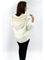 Biela krátka dámska zimná bunda s prírodným páperím (7113)